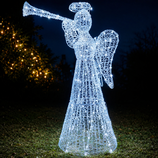 Obrázek z Venkovní XXL LED anděl s trumpetou 140 cm s flash efektem 