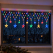 Barevná LED světelná síť multicolor s hvězdami 196 LED v okně